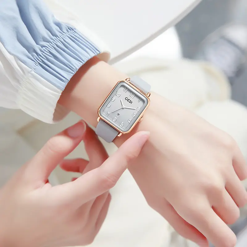 Goldie Pink Silicone Square Dial Women's Quartz Watch with Calendar - Image 10