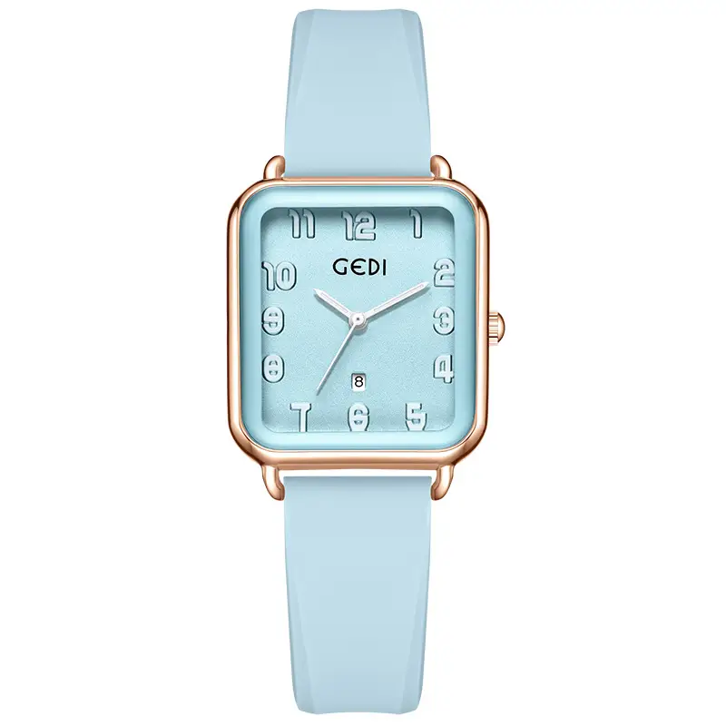 Goldie Pink Silicone Square Dial Women's Quartz Watch with Calendar - Image 7