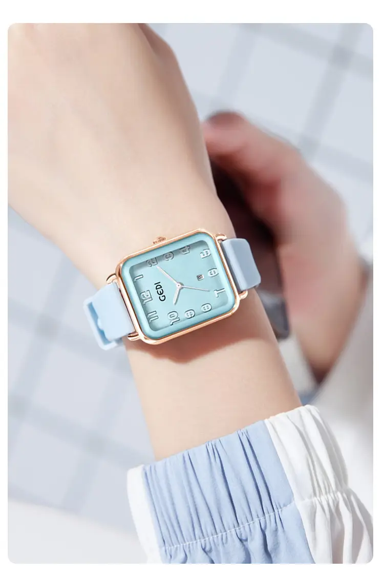 Goldie Pink Silicone Square Dial Women's Quartz Watch with Calendar — feature 10