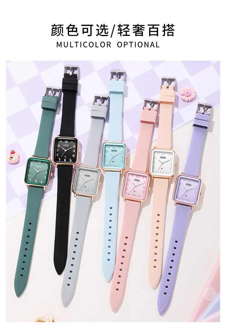 Goldie Pink Silicone Square Dial Women's Quartz Watch with Calendar — feature 6