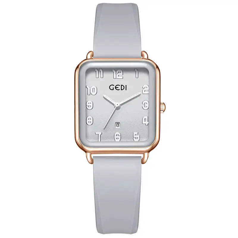 Goldie Pink Silicone Square Dial Women's Quartz Watch with Calendar - Image 2