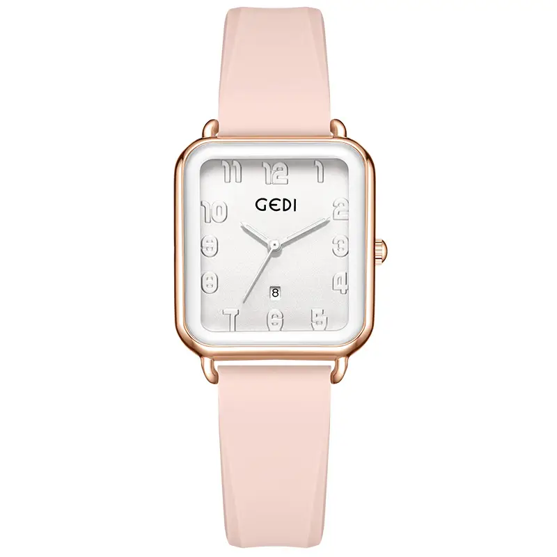 Goldie Pink Silicone Square Dial Women's Quartz Watch with Calendar - Image 3