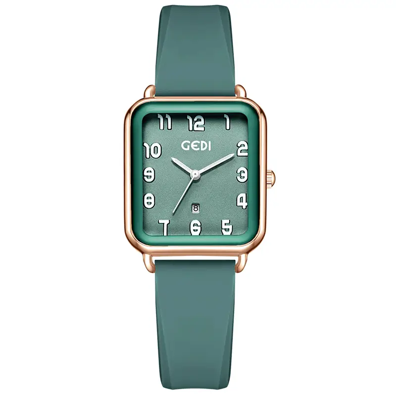 Goldie Pink Silicone Square Dial Women's Quartz Watch with Calendar - Image 5