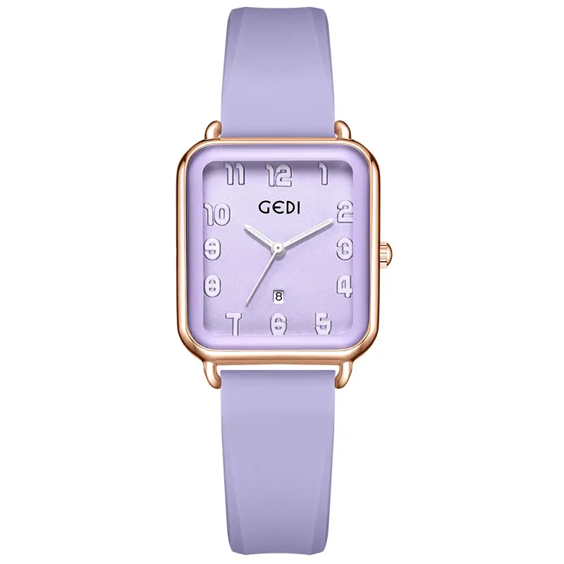 Goldie Pink Silicone Square Dial Women's Quartz Watch with Calendar - Image 6