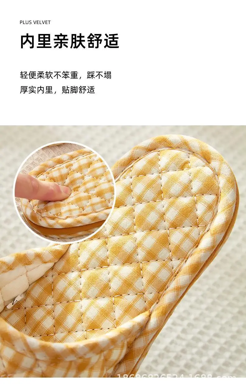 Cross-border Cotton Fabric Couple Slippers for Men and Women Spring and Autumn Home Indoor Thickened Non-slip Quiet Wood Floor — feature 8