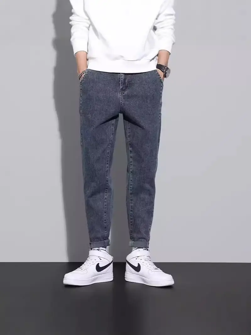 Men Dark Gray Cropped Jeans Spring 2024 - Image 6