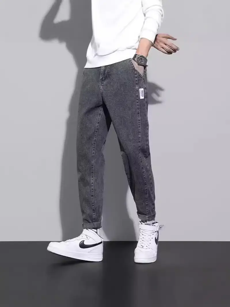 Men Dark Gray Cropped Jeans Spring 2024 - Image 7