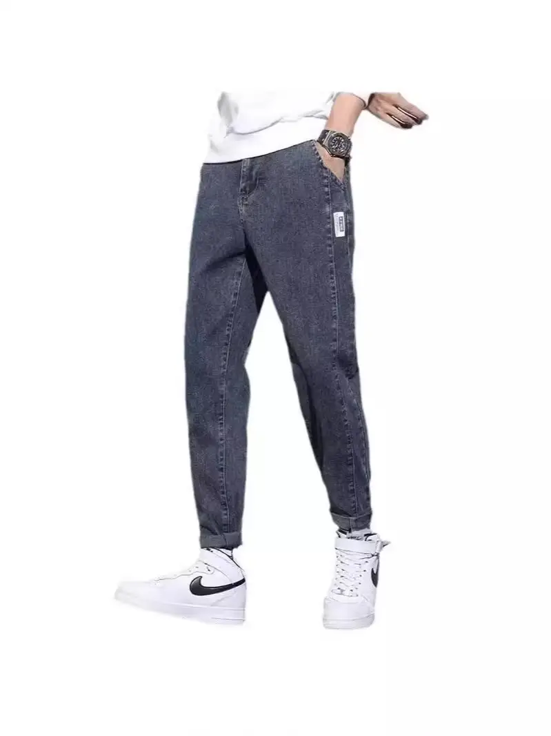 Men Dark Gray Cropped Jeans Spring 2024 - Image 8