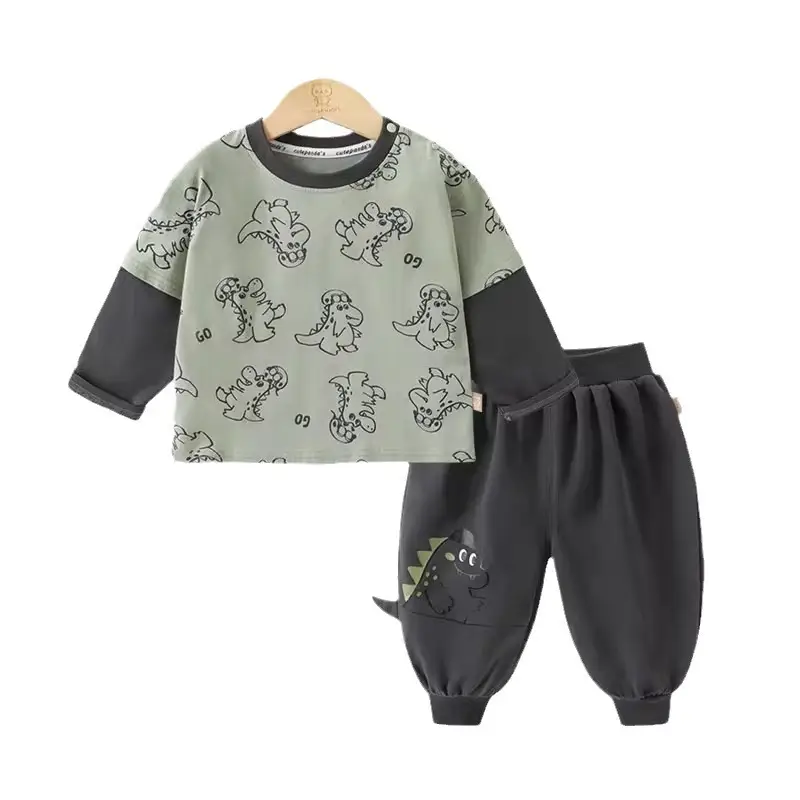 Boys Long Sleeve T-Shirt & Sweatpants Set Green Black 2026 - Image 7