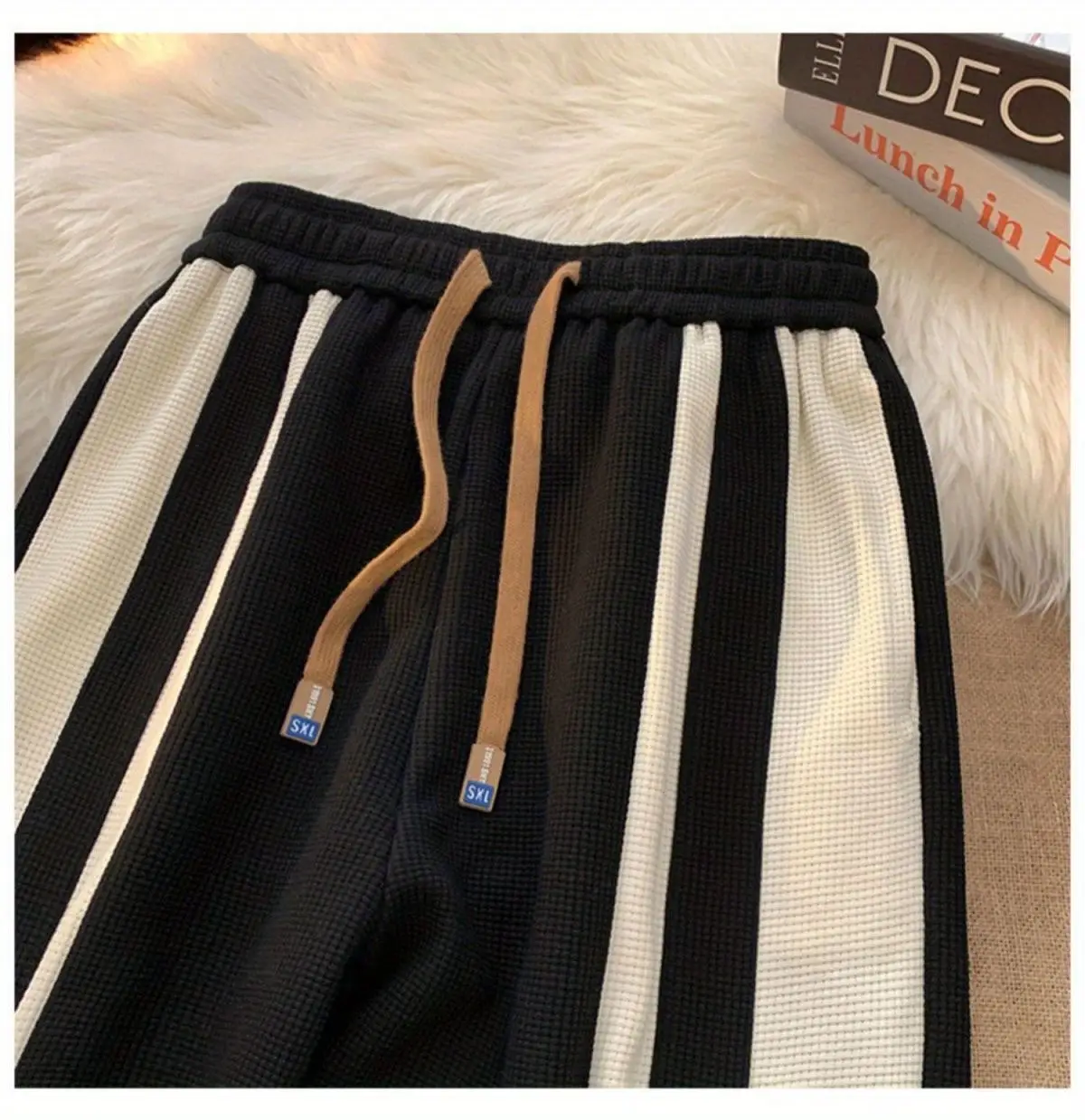 Men's Striped Pants High Street Vibe Casual Brown White — feature 11