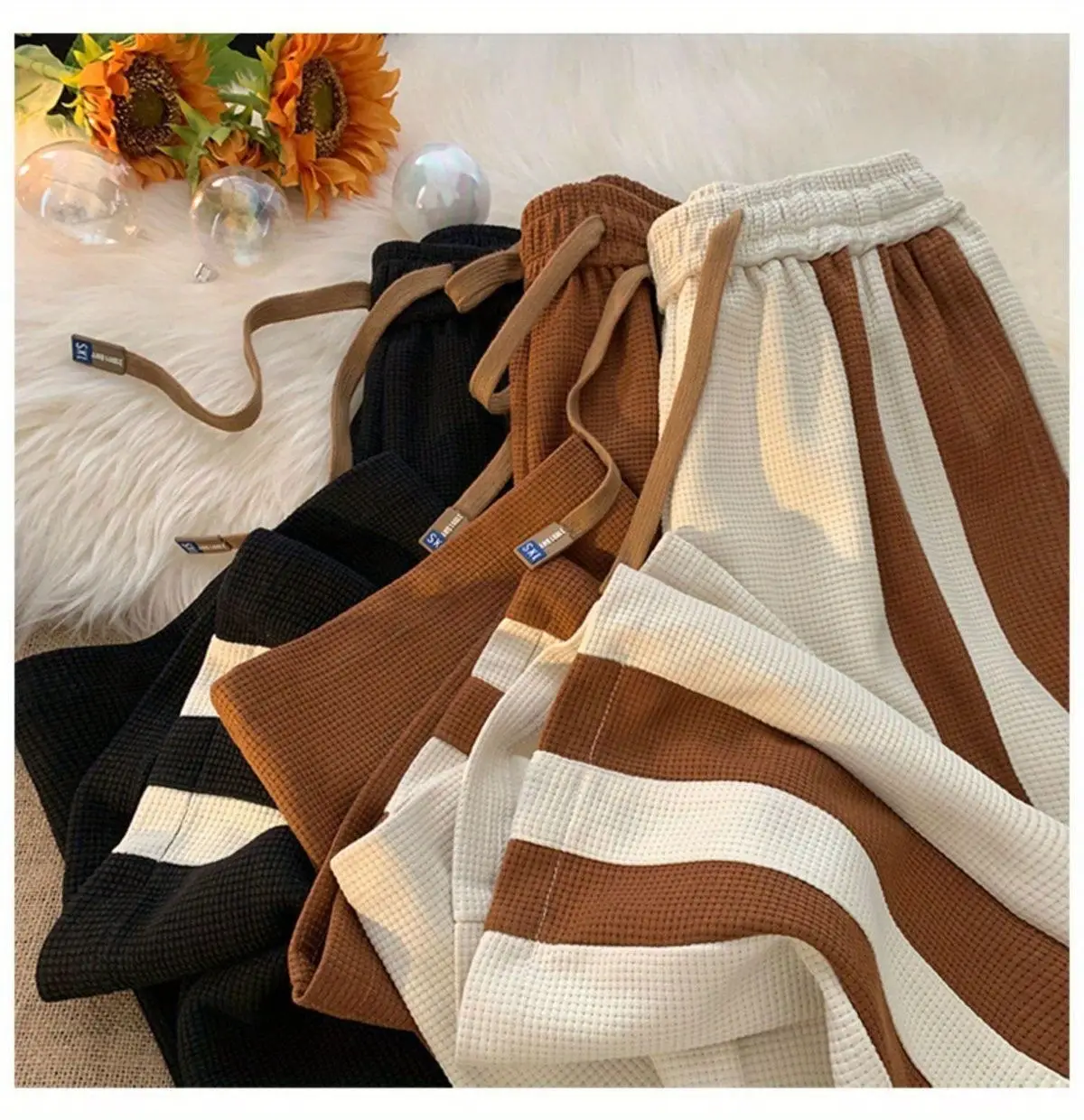 Men's Striped Pants High Street Vibe Casual Brown White — feature 12