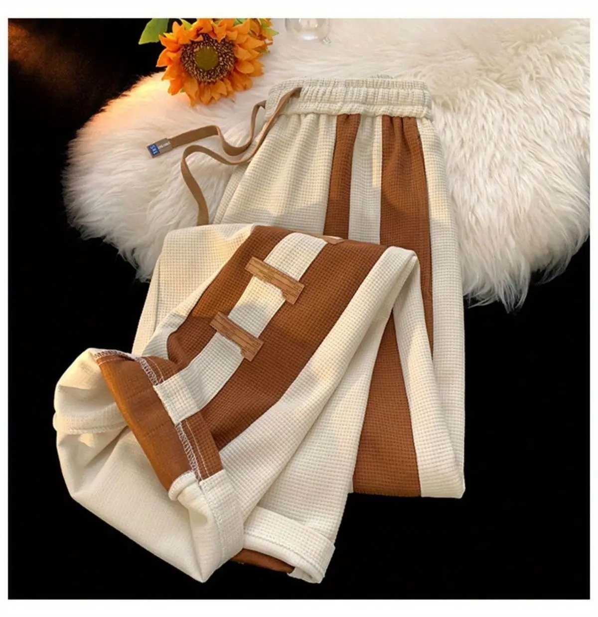 Men's Striped Pants High Street Vibe Casual Brown White — feature 13