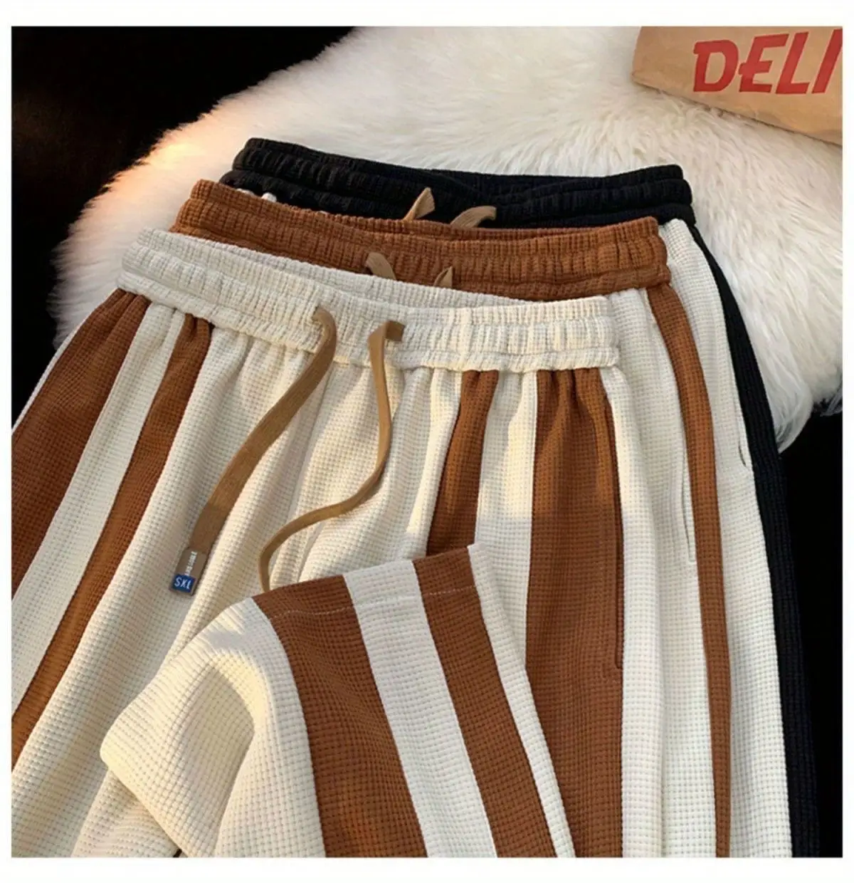 Men's Striped Pants High Street Vibe Casual Brown White — feature 14