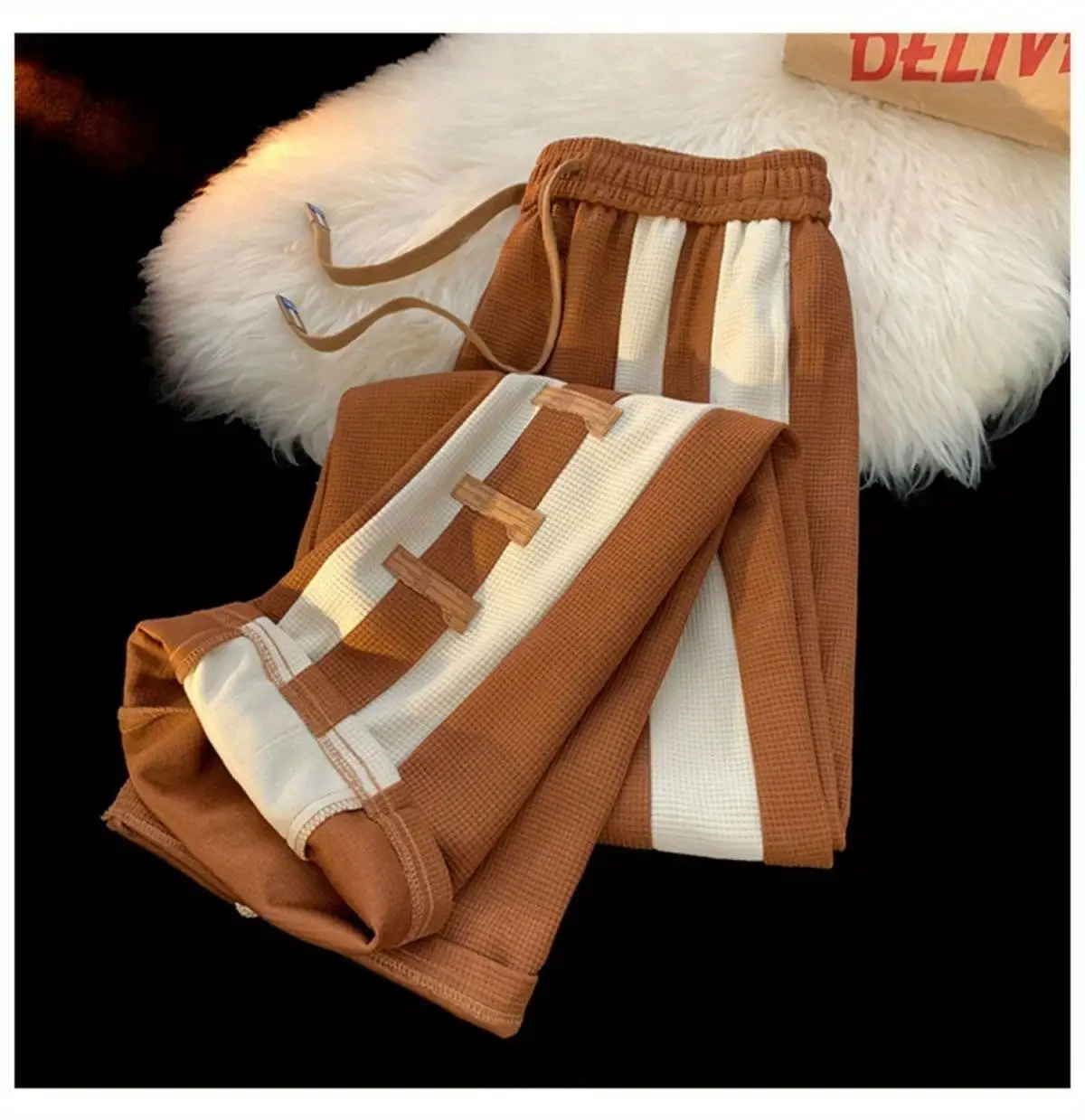 Men's Striped Pants High Street Vibe Casual Brown White — feature 15