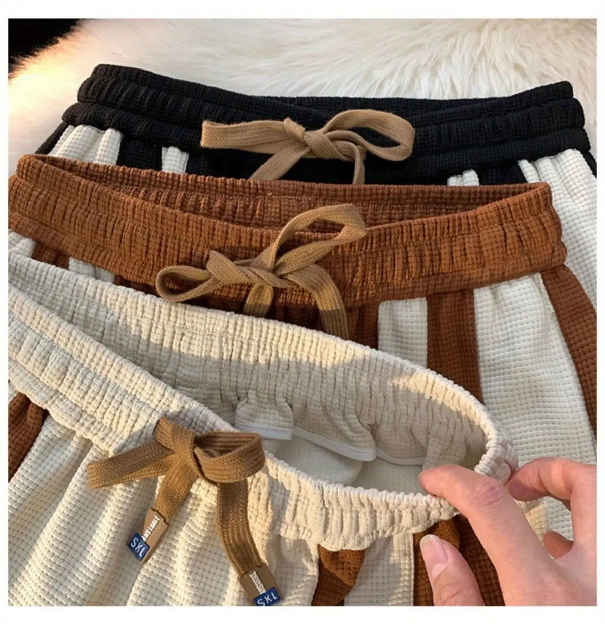 Men's Striped Pants High Street Vibe Casual Brown White — feature 3