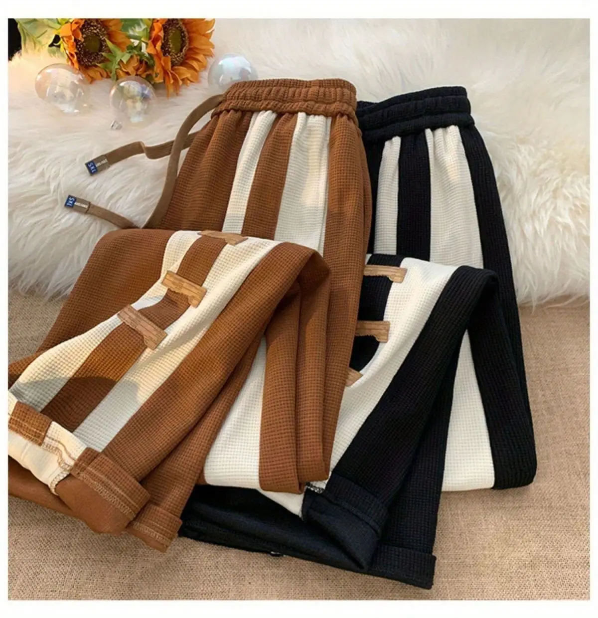 Men's Striped Pants High Street Vibe Casual Brown White — feature 6