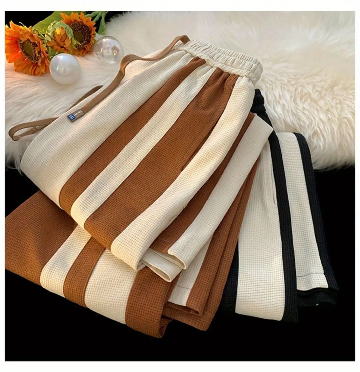 Men's Striped Pants High Street Vibe Casual Brown White — feature 8