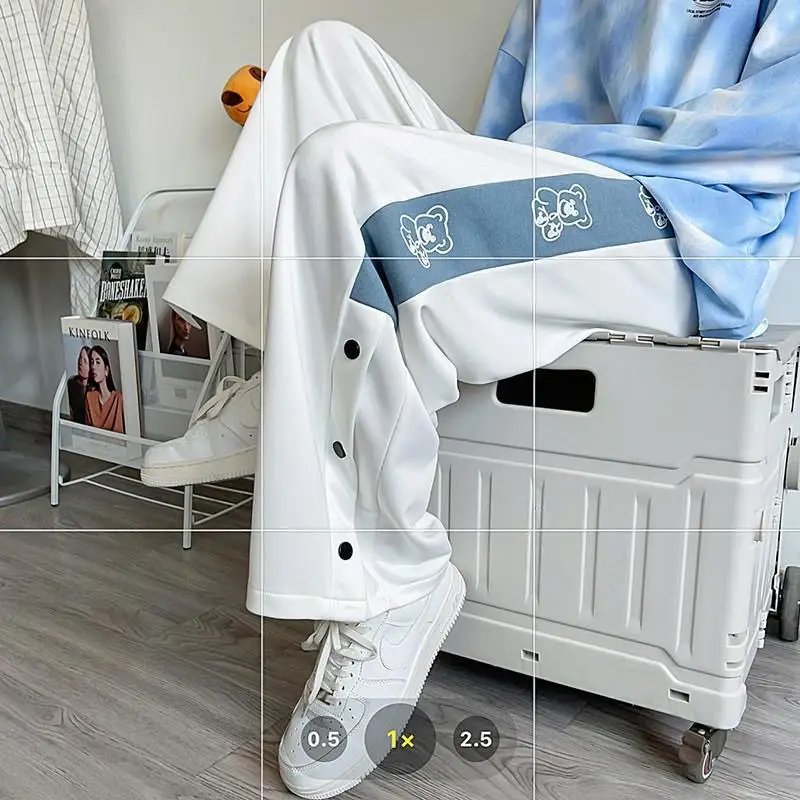 Women White Loose Button Sports Pants - Image 4