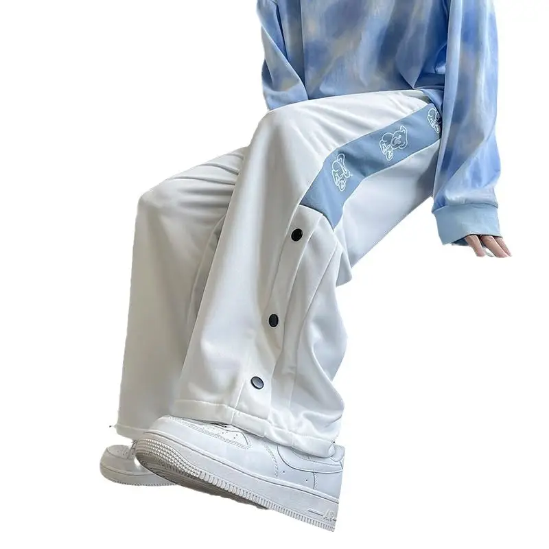 Women White Loose Button Sports Pants - Image 5