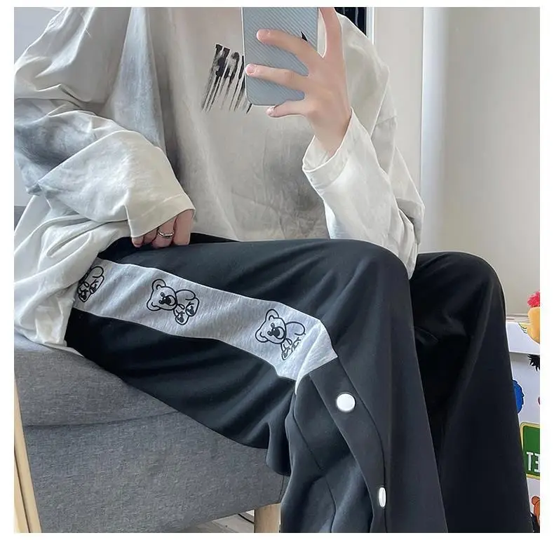 Women White Loose Button Sports Pants — feature 14