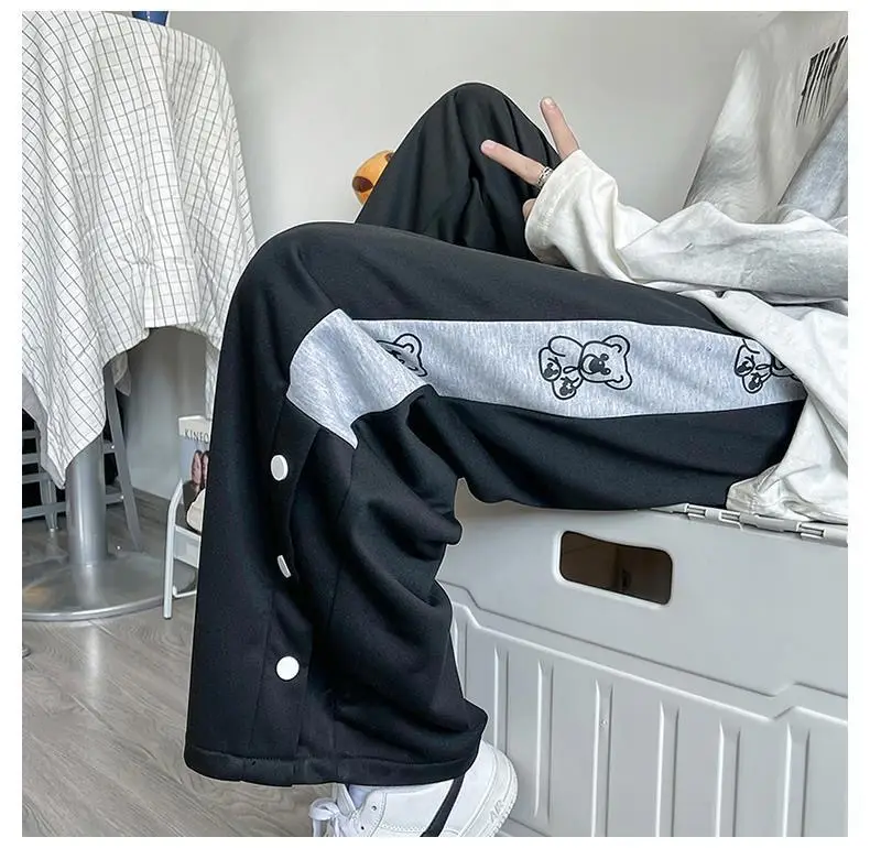 Women White Loose Button Sports Pants — feature 18