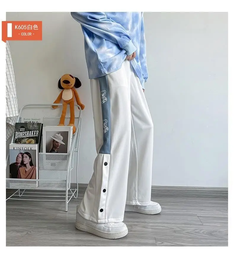 Women White Loose Button Sports Pants — feature 4