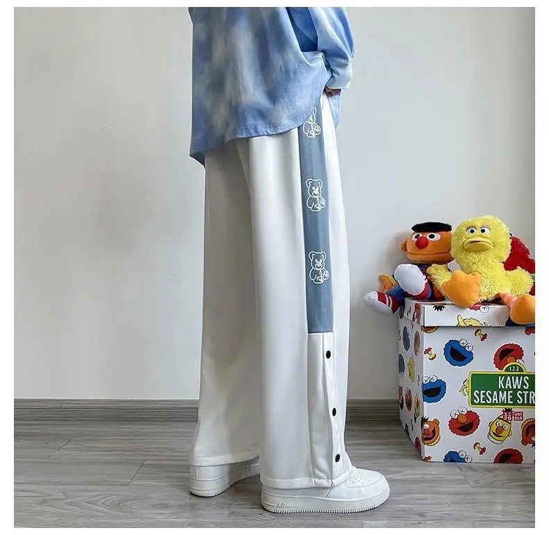 Women White Loose Button Sports Pants — feature 5