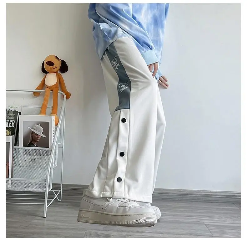 Women White Loose Button Sports Pants — feature 6