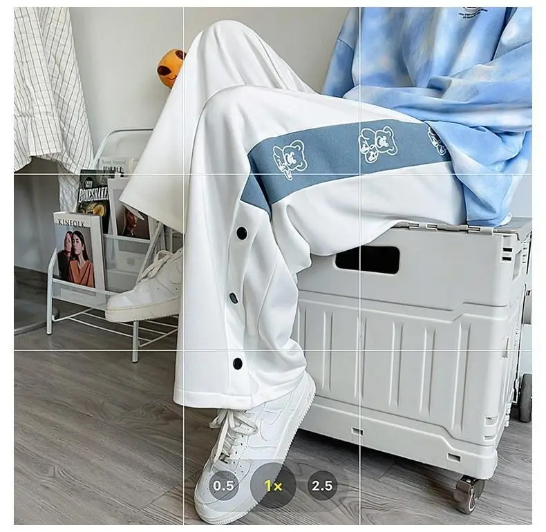 Women White Loose Button Sports Pants — feature 7