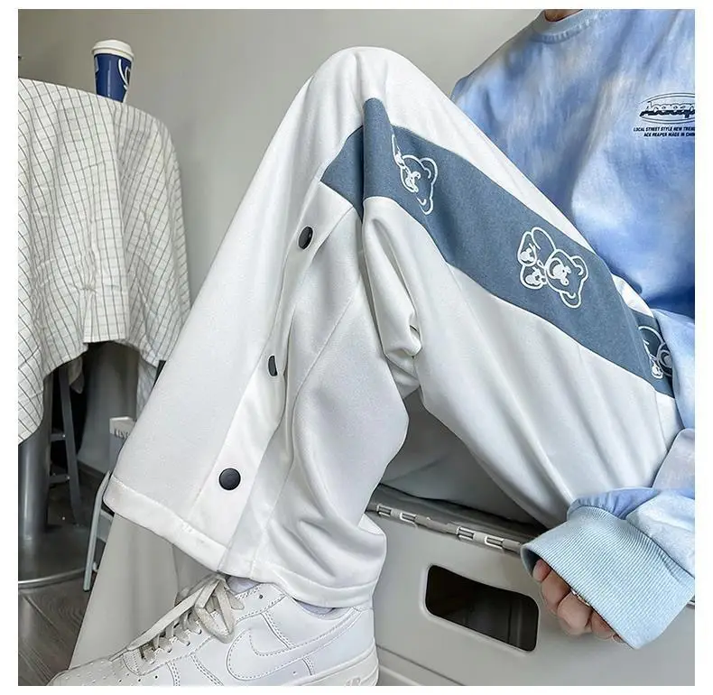 Women White Loose Button Sports Pants — feature 8