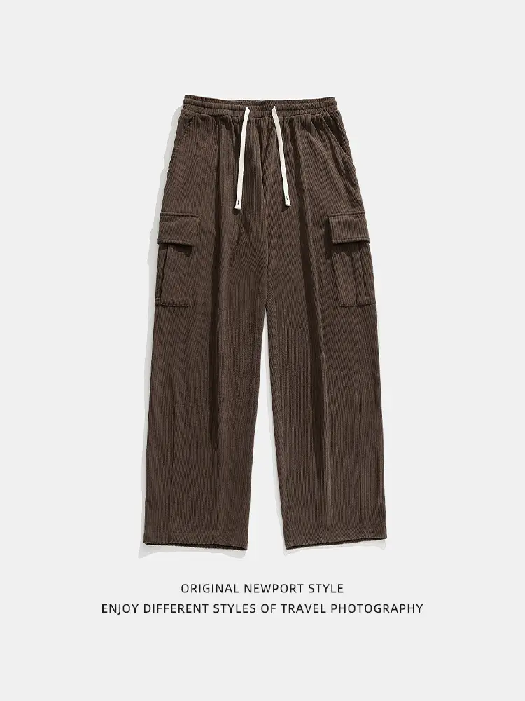 Brown Pleated Cargo Pants with Pockets Large