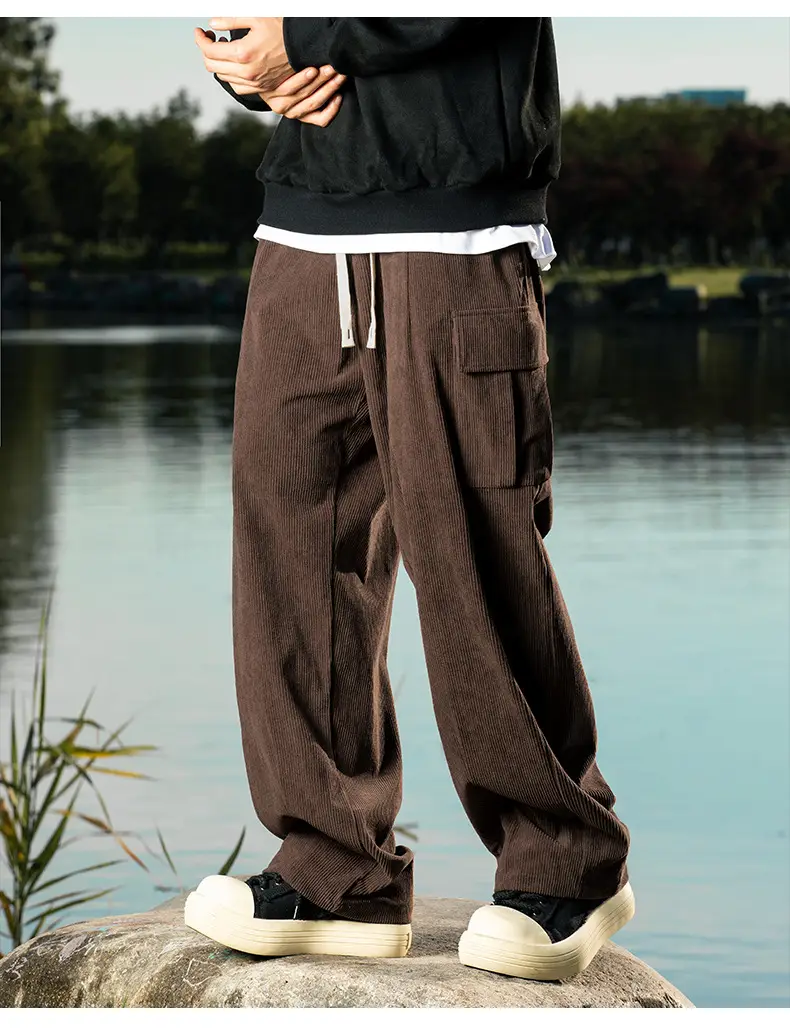 Brown Pleated Cargo Pants with Pockets Large — feature 11