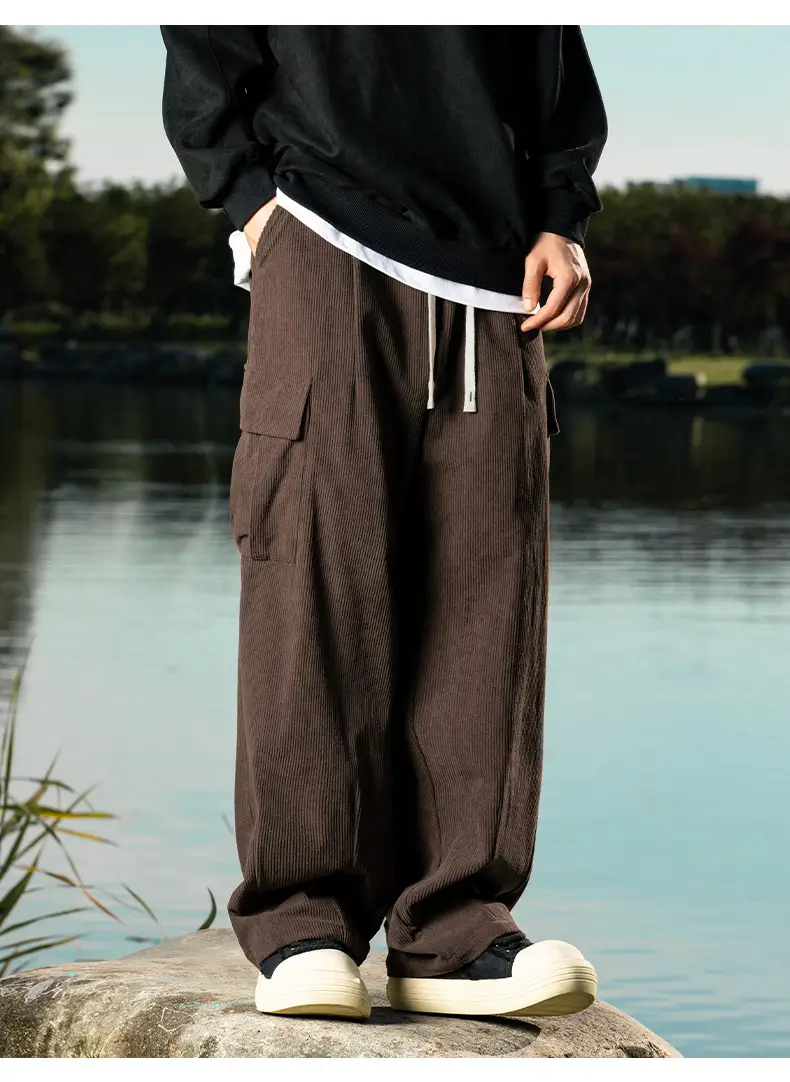 Brown Pleated Cargo Pants with Pockets Large — feature 12