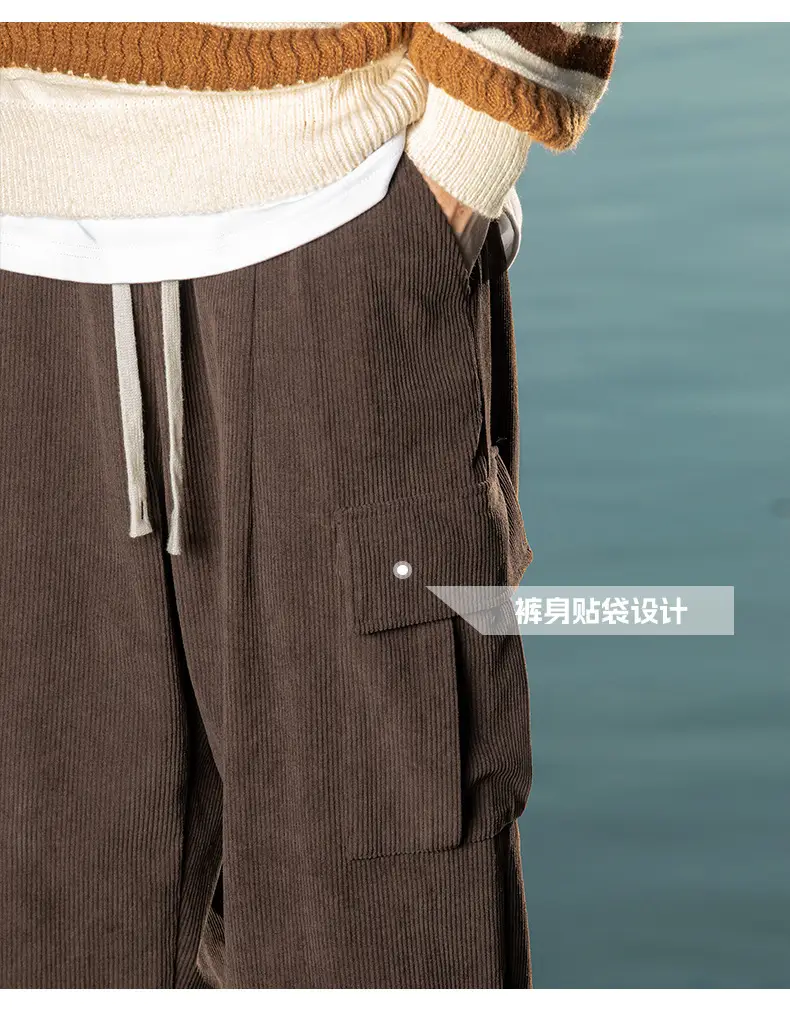 Brown Pleated Cargo Pants with Pockets Large — feature 7