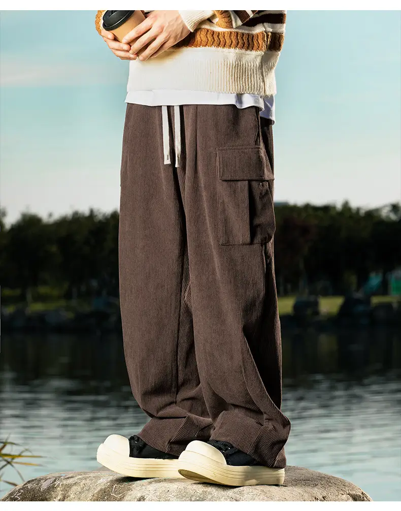 Brown Pleated Cargo Pants with Pockets Large — feature 8