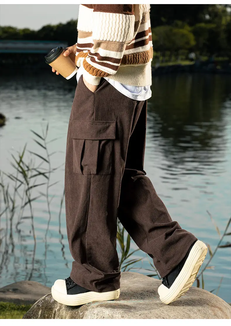 Brown Pleated Cargo Pants with Pockets Large — feature 9