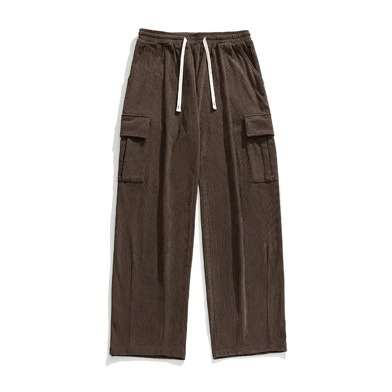 Brown Pleated Cargo Pants with Pockets Large