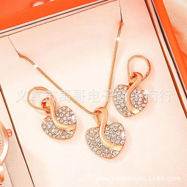 Gold Plated Diamond Heart Earrings & Necklace Set - Image 5