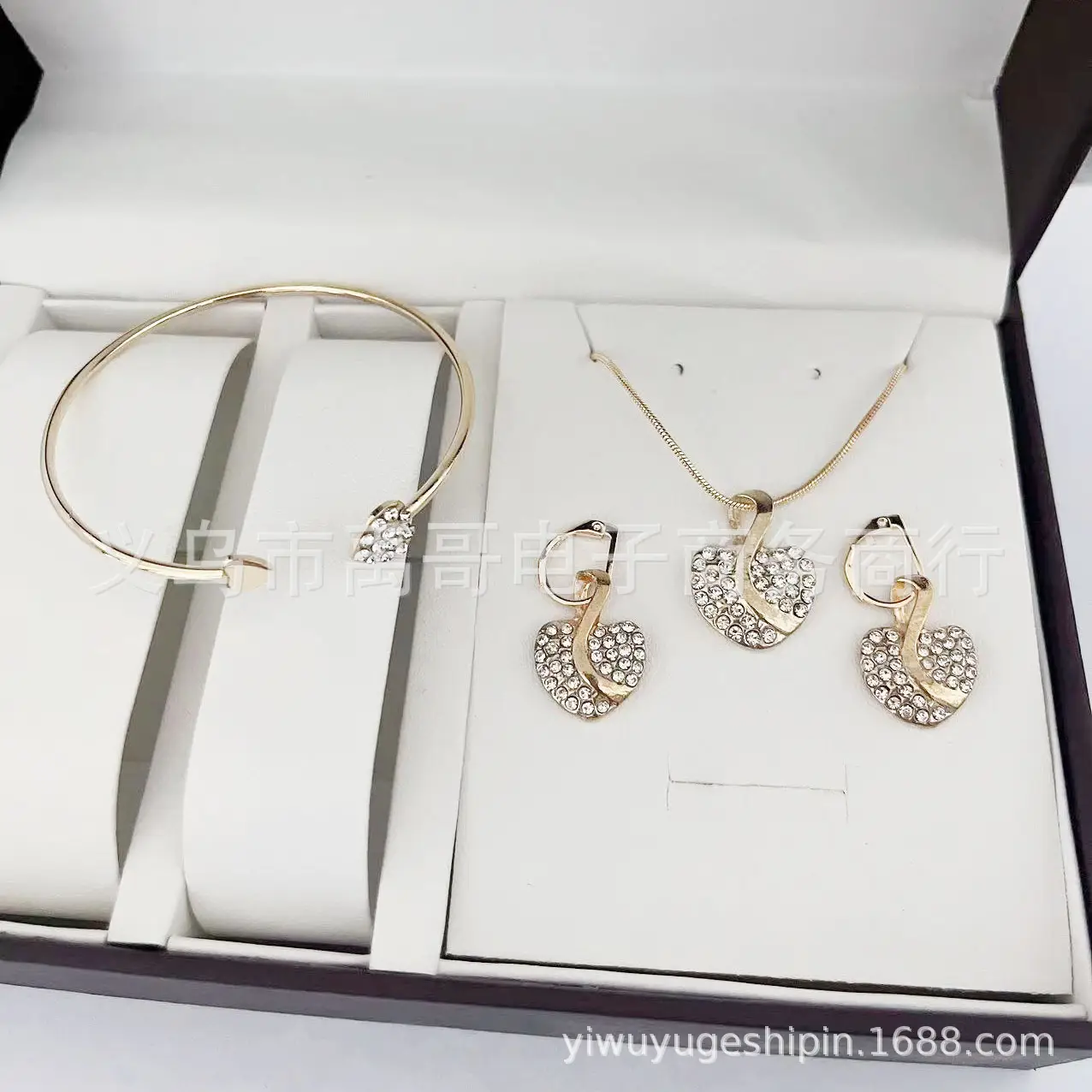 Gold Plated Diamond Heart Earrings & Necklace Set - Image 6