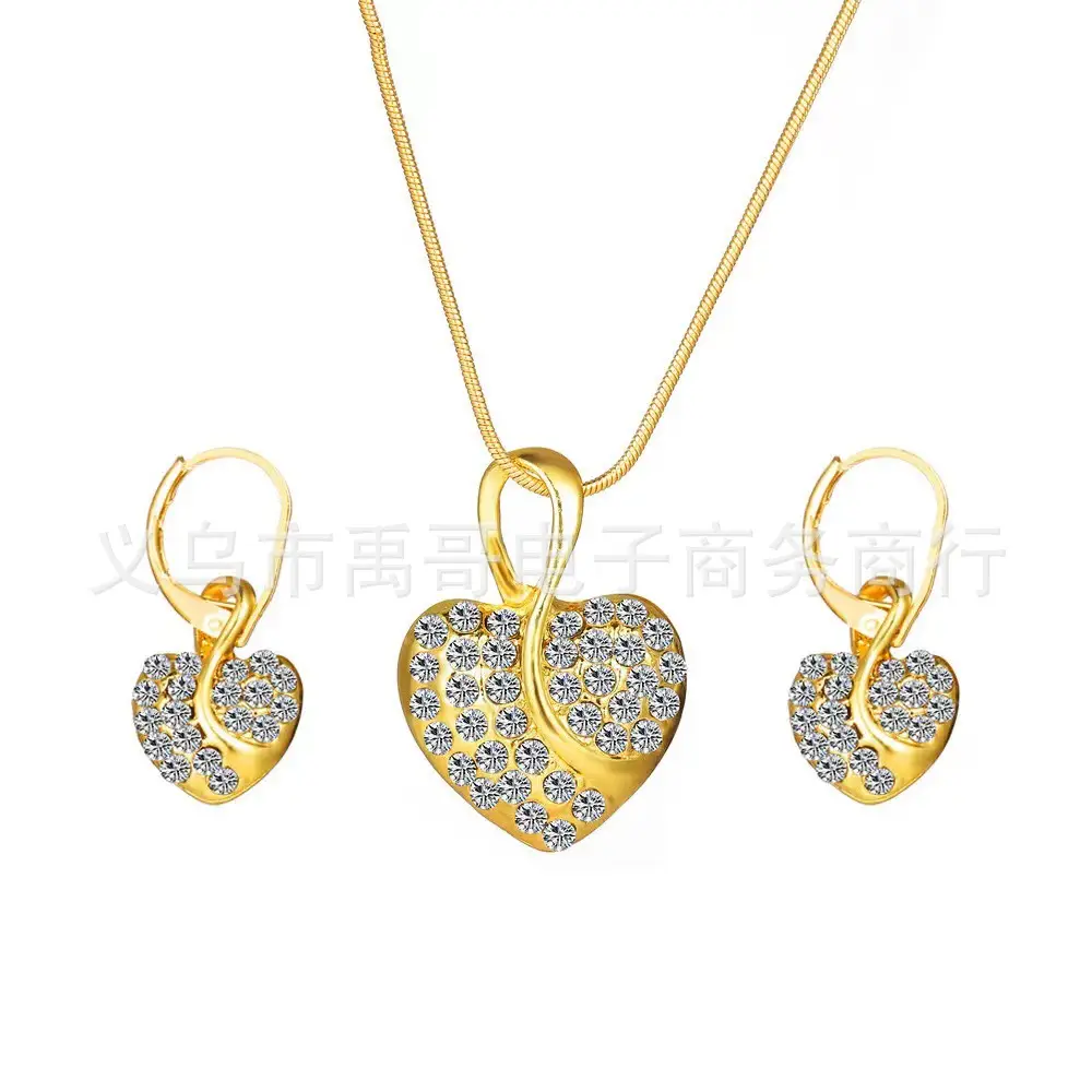Gold Plated Diamond Heart Earrings & Necklace Set - Image 7