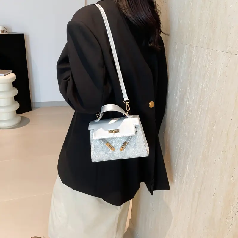 Women's Silver Sequin Shoulder Crossbody Bag Gold Embroidery - Image 8