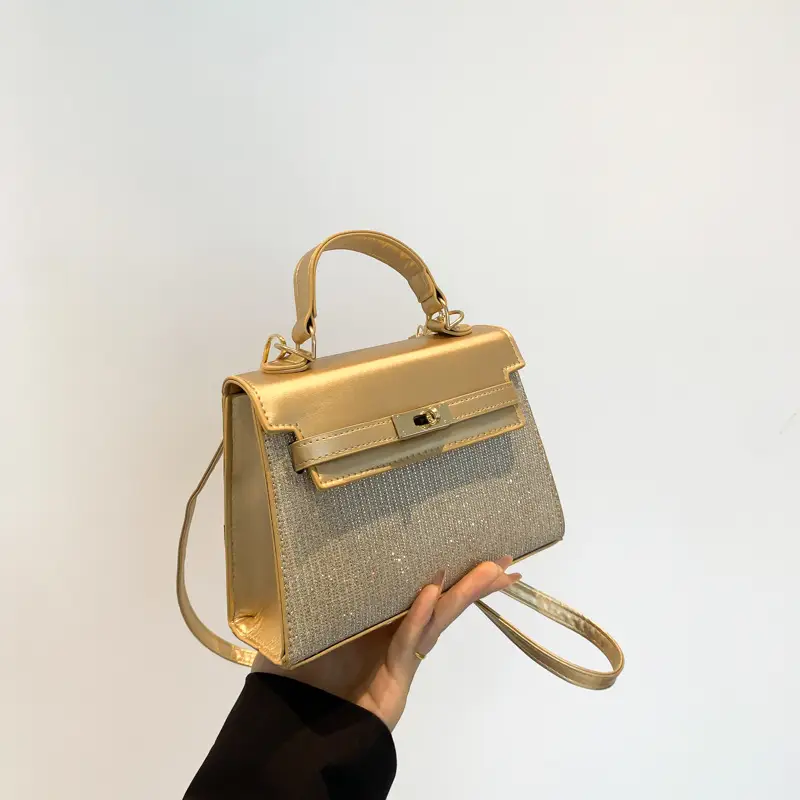 Women's Silver Sequin Shoulder Crossbody Bag Gold Embroidery - Image 2