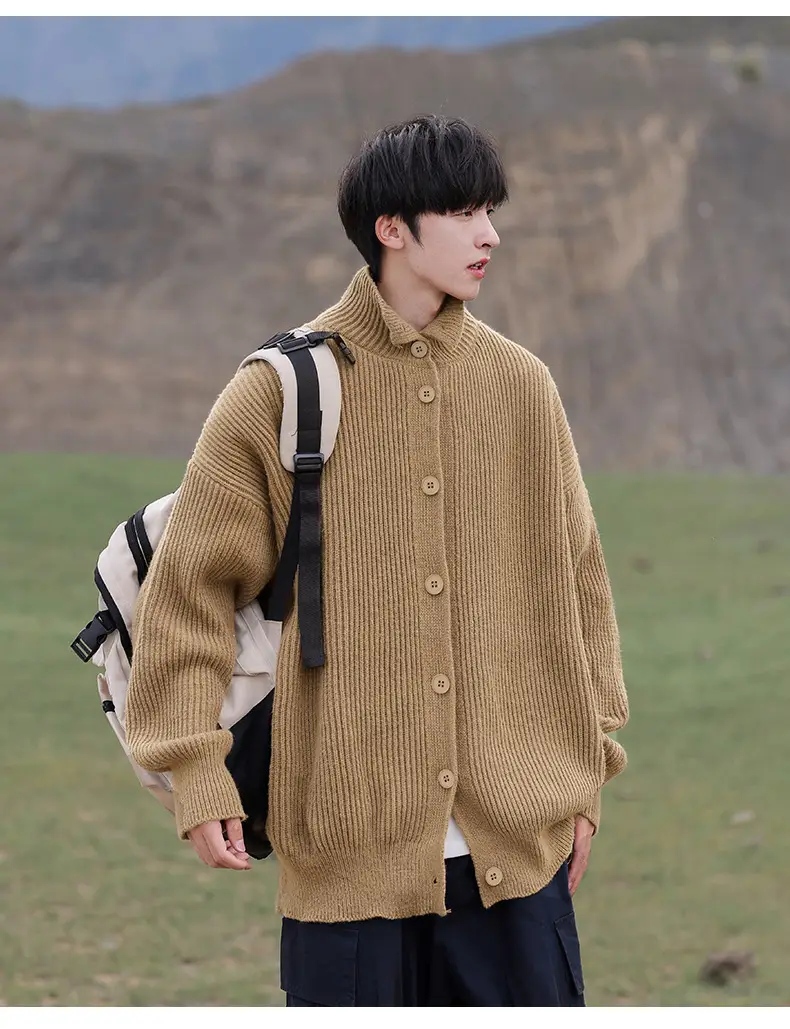 Black High-Neck Knit Cardigan Sweater for Women — feature 12