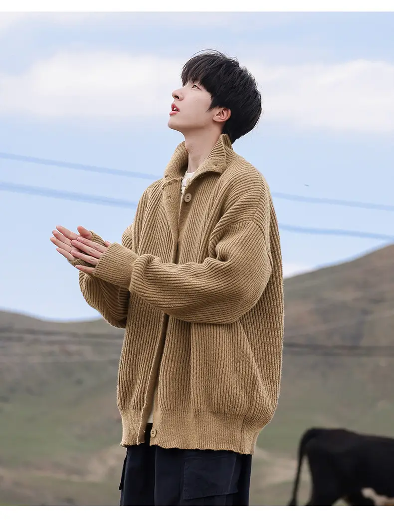 Black High-Neck Knit Cardigan Sweater for Women — feature 14