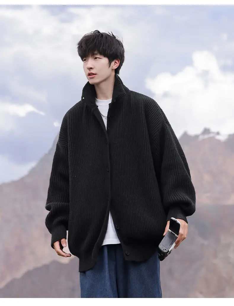 Black High-Neck Knit Cardigan Sweater for Women — feature 15
