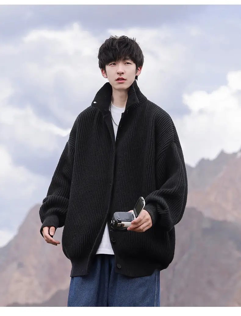 Black High-Neck Knit Cardigan Sweater for Women — feature 16