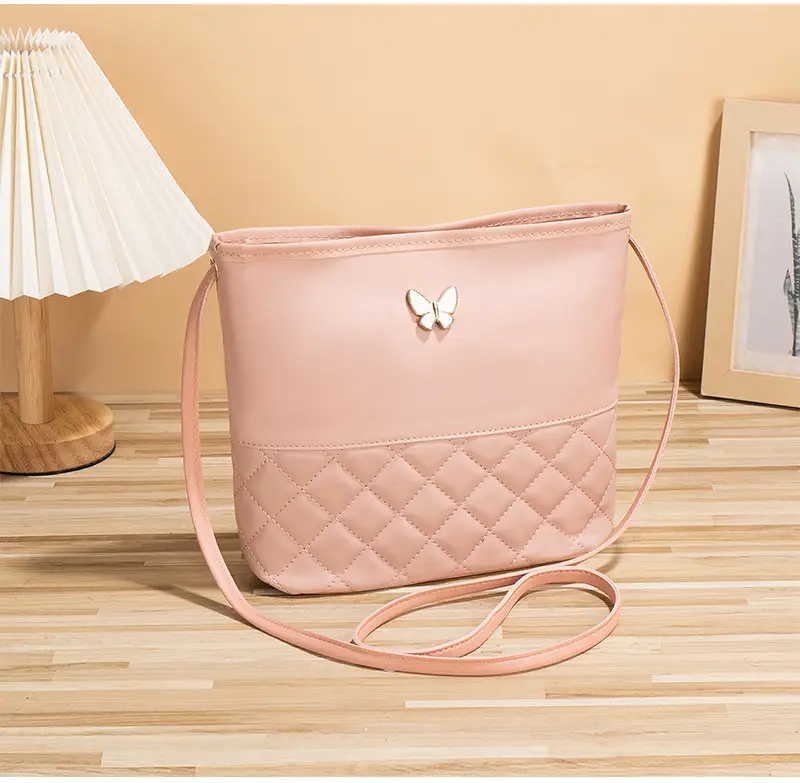 Pink Butterfly Rhombic Shoulder Bag for Women — feature 11