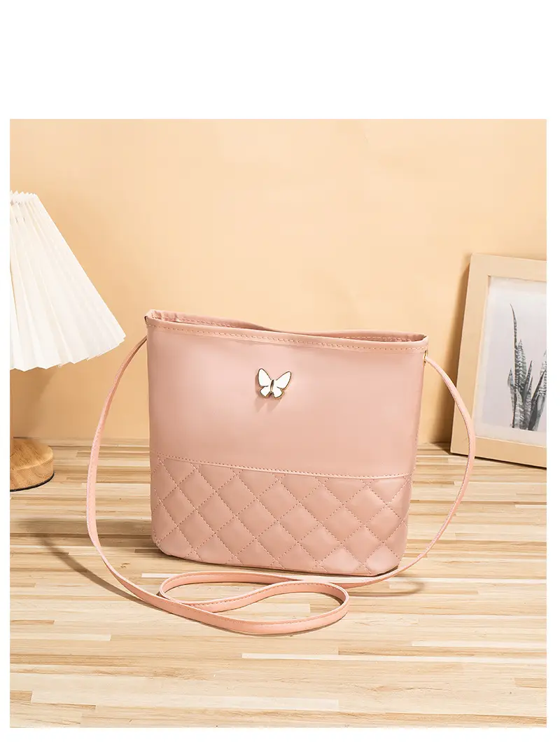 Pink Butterfly Rhombic Shoulder Bag for Women — feature 8