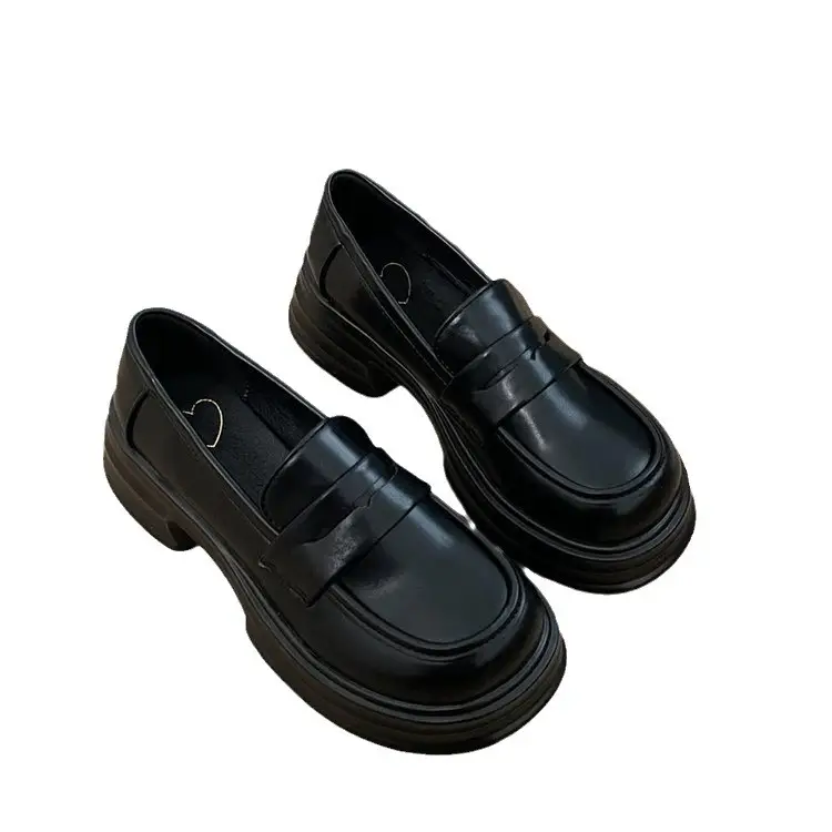 Thick-soled heightening single-layer shoes women's black thick-heeled leather shoes all-match British loafers autumn new formal shoes jk shoes