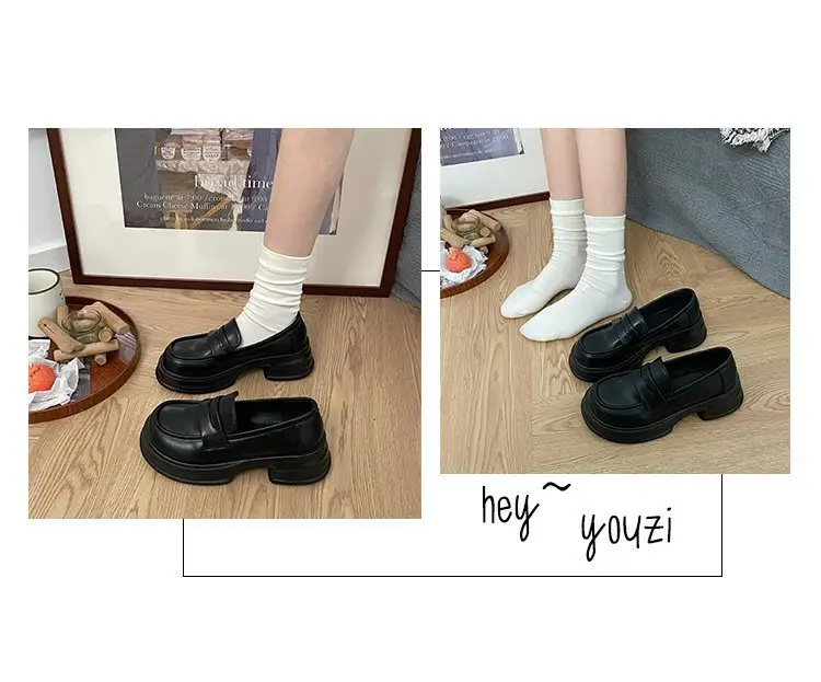 Thick-soled heightening single-layer shoes women's black thick-heeled leather shoes all-match British loafers autumn new formal shoes jk shoes — feature 3